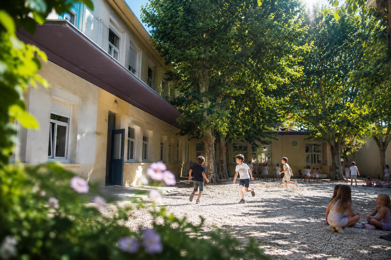 Enfants jouant dans la cour de la Maison d’Enfants Barthelon